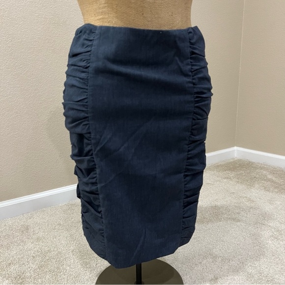 Anthropologie Cantonnier Blue Rouching Pencil Skirt WomenSize 6 Blue Knee Length - Picture 3 of 13